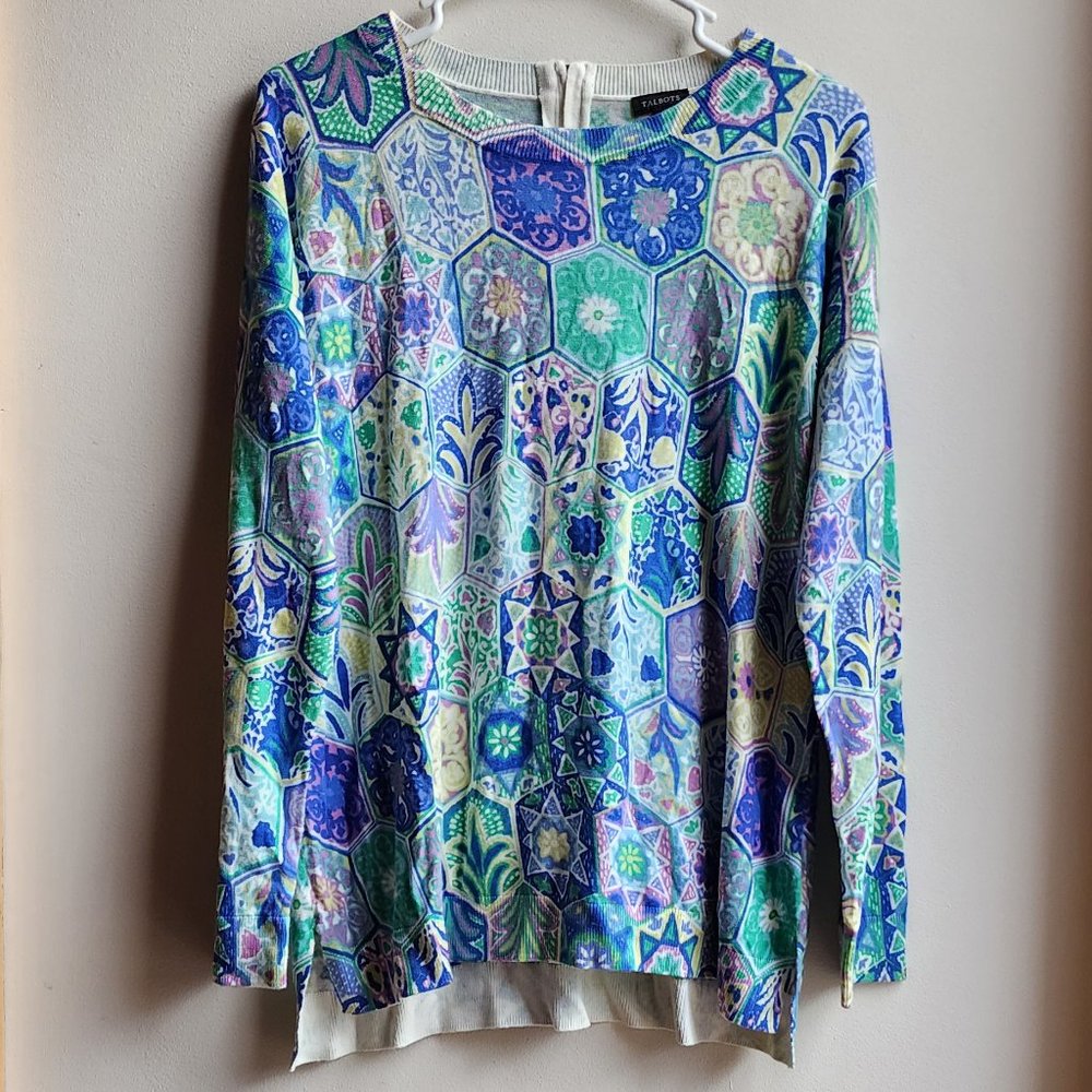 Talbots Floral Multicolor Scoop Neck Sweater Size Large